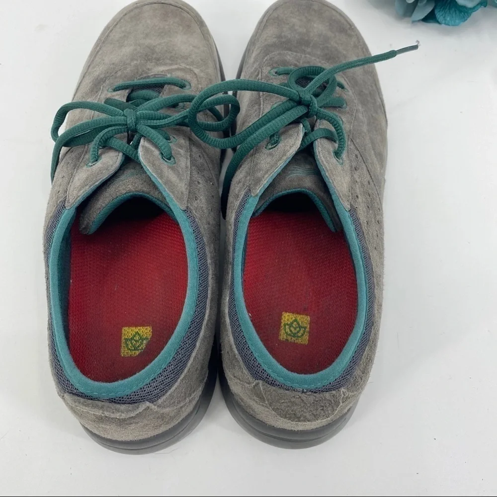 Women's Grey Suede Lace-Up Comfort Shoe with Teal Accents